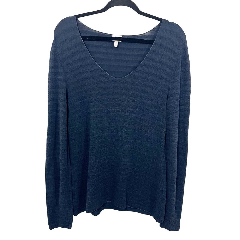 Armani Collezioni‎ Navy Blue Jacquard Long Sleeve Scoop Neck Top - Size 8